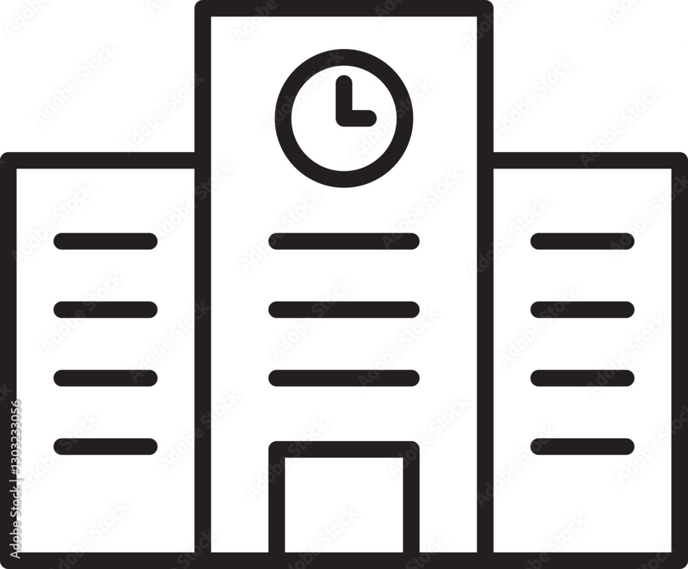 Poster office building with clock tower design line icon