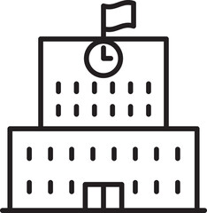 Building with flag and clock tower line icon