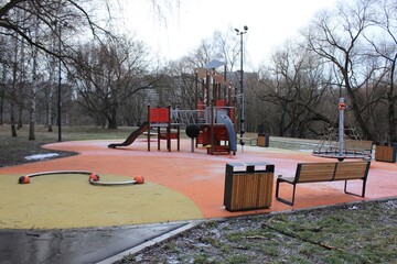 Playground in the city park. Moscow. Russia.