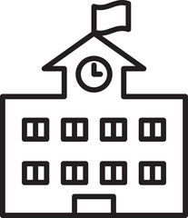 School building with clock and flag line icon