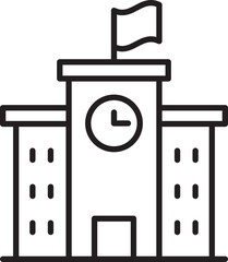 Building with clock and flag design line icon