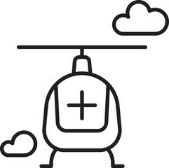 Medical helicopter illustration with clouds line icon