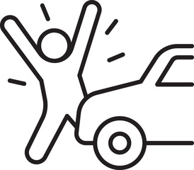 Stick figure celebrating with a car line icon