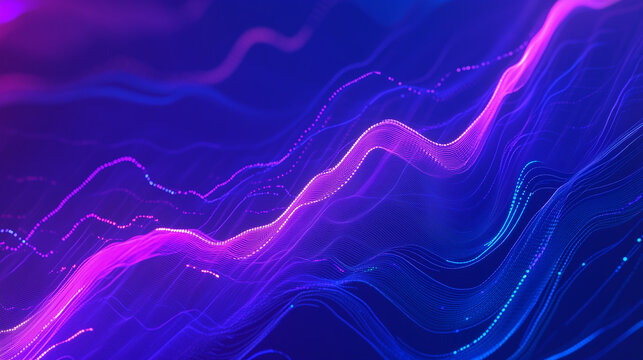 Digital generated image of abstract multicolored curve chart on purple background. Cloud technology, IT, big data or artificial intelligence concepts