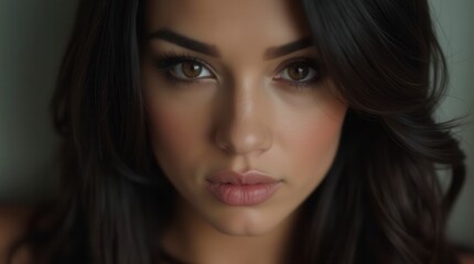 Obraz premium Confident young woman portrait in soft lighting