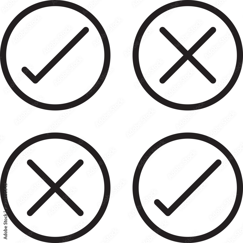 Poster checkbox symbols in four quadrants line icon