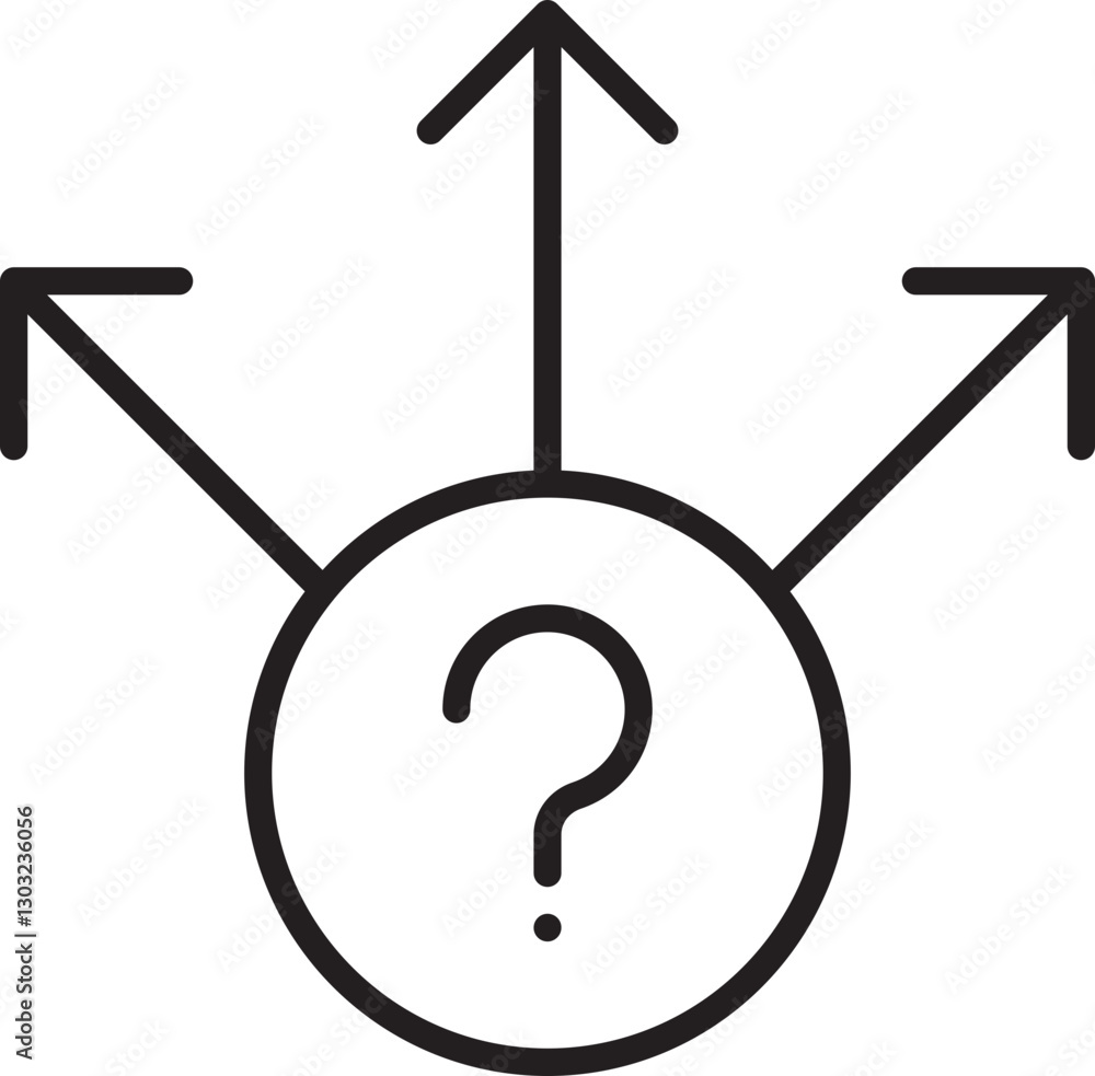 Poster decision-making icon with arrows and question mark line icon