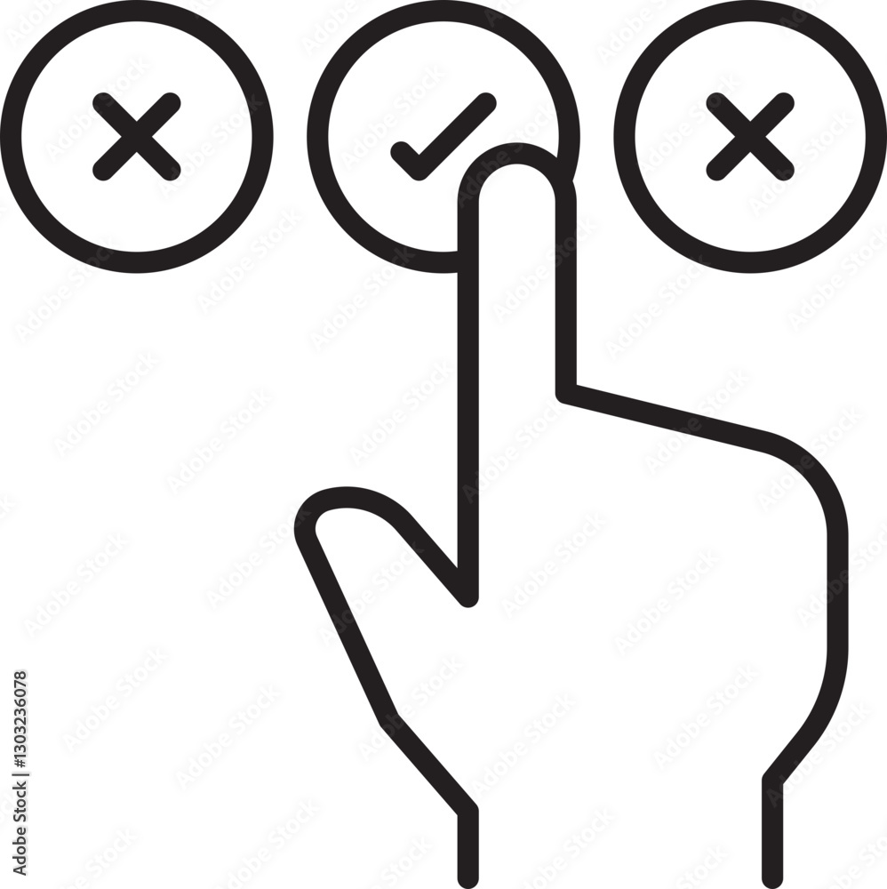 Poster hand selecting an option with checkmark symbol line icon