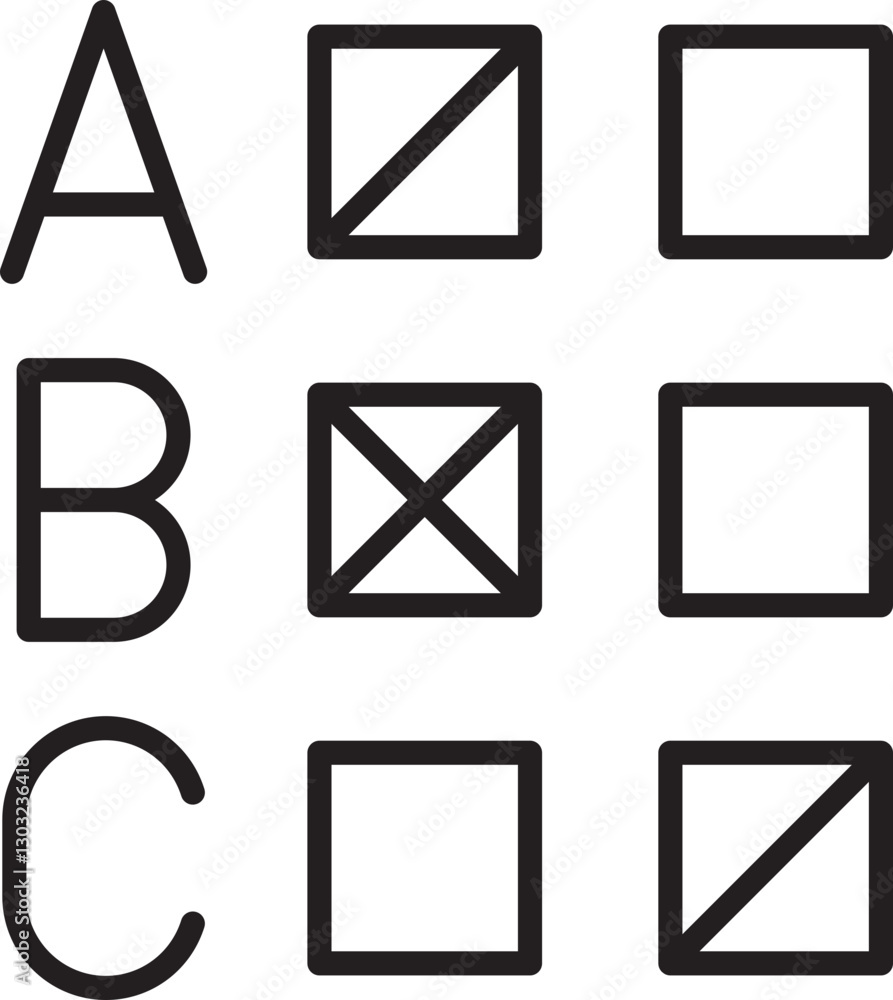 Poster shapes and letters in a grid format line icon