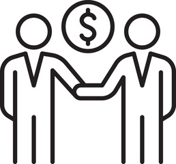 Business handshake with dollar symbol line icon