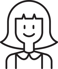 Smiling girl with stylized hair illustration line icon
