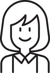 Minimalist line drawing of a smiling woman line icon
