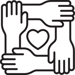 Hands forming a supportive heart shape line icon