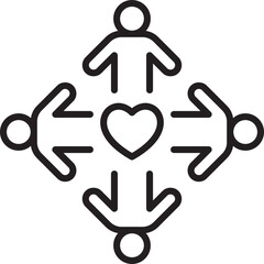 Community connection symbol with heart line icon