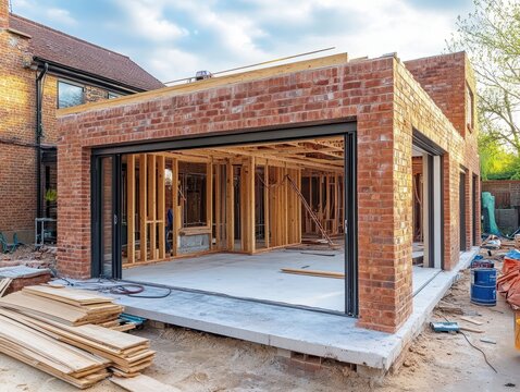 Home Expansion Project in Progress: Architectural Details of Beams and Brickwork