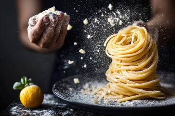 stunning food photography, spaghetti auf einer gabel aufgerollt