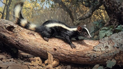 Eastern Spotted Skunk (Spilogale putorius) Displaying Tail in Summer Outdoors