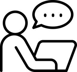 Person using laptop with speech bubble. line icon