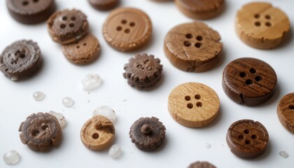 Obraz premium Variety of wooden buttons, showing unique designs and textures craftsmanship