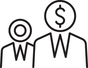 Business figures with dollar symbol heads line icon