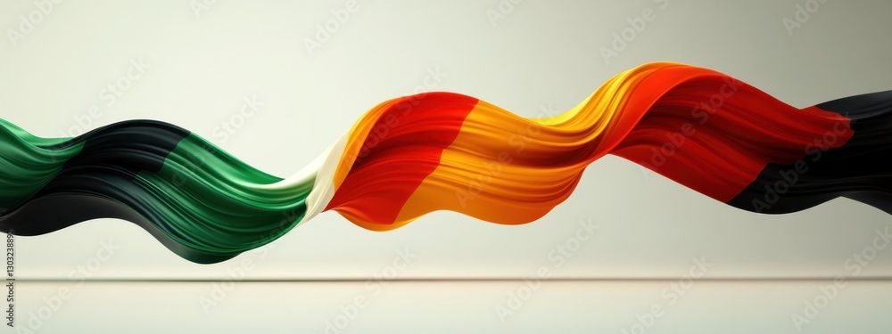 Poster dynamic flow of colorful textile ribbons representing national identity and unity in artistic form