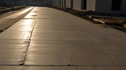 the freshly laid asphalt edge line on a road under construction, showcasing the texture and details of the surface and workers in the background. generative.ai