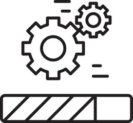 Gears in motion with a striped background line icon