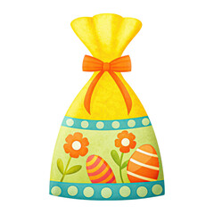 Colorful Easter bag with flowers and decorated eggs.