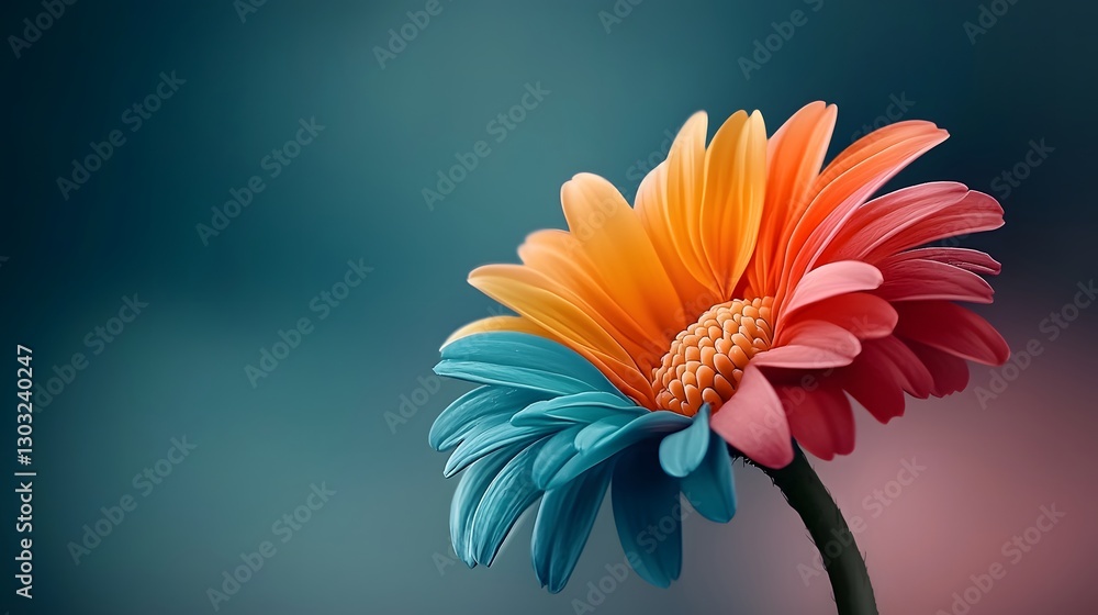 Poster visually striking image of a genetically engineered flower that dynamically changes its color to sea