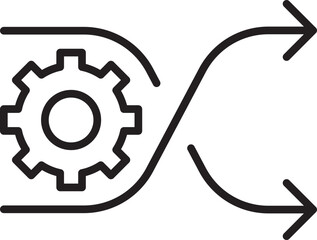 Gear and arrows symbolizing process flow line icon