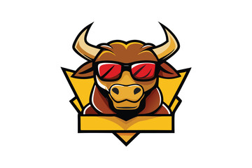 Bull logo with banner vector art illustration.eps