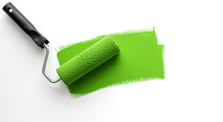 Bright green paint applied evenly with a roller brush