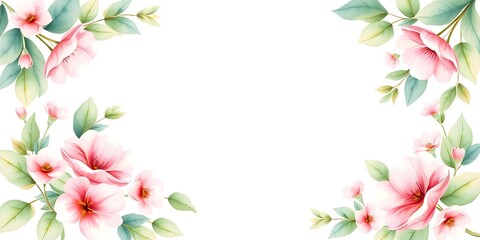 Fototapeta premium Watercolor Floral Border with Free Space in Center