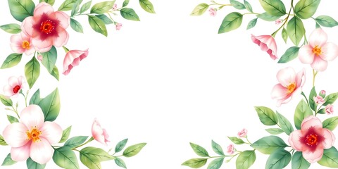 Fototapeta premium Watercolor Floral Border with Free Space in Center