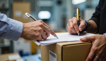 Customs inspection process with detailed paperwork indoors, trade compliance