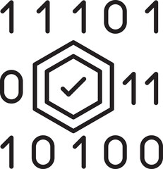 Digital checkmark with binary code design line icon