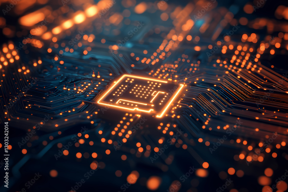 Poster circuit board: abstract illustration of a modern circuit board, showcasing intricate patterns and co