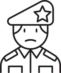 Soldier in uniform with a beret line icon