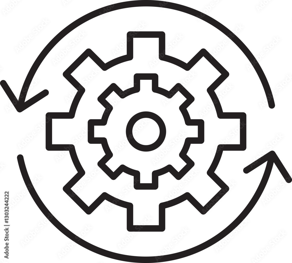 Poster gear with circular arrows symbolizing process. line icon