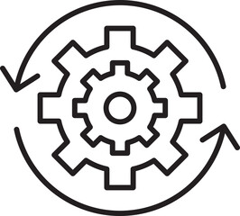 Gear with circular arrows symbolizing process. line icon