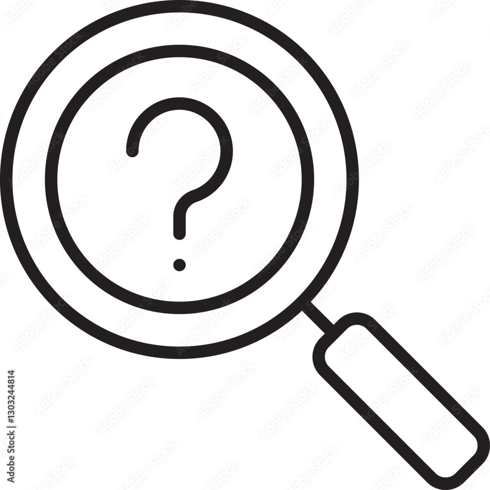 Poster magnifying glass with a question mark inside line icon