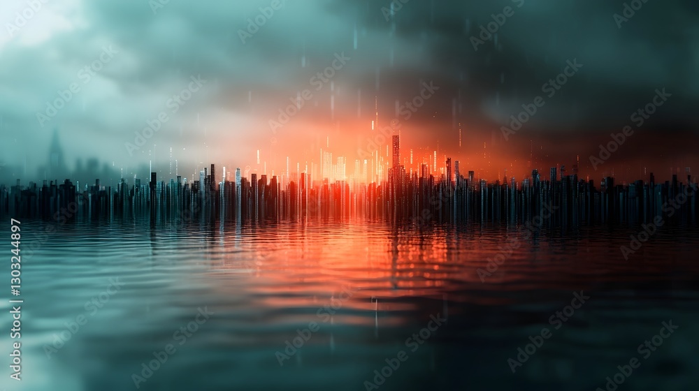 Aufkleber stunning futuristic digital landscape showcasing intricate cyberpunk inspired architecture glowing n