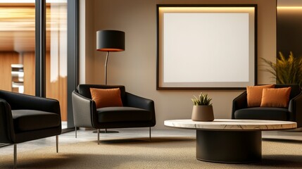 Elegant contemporary lounge with modern furniture and minimalist decor featuring cozy seating and stylish accessories