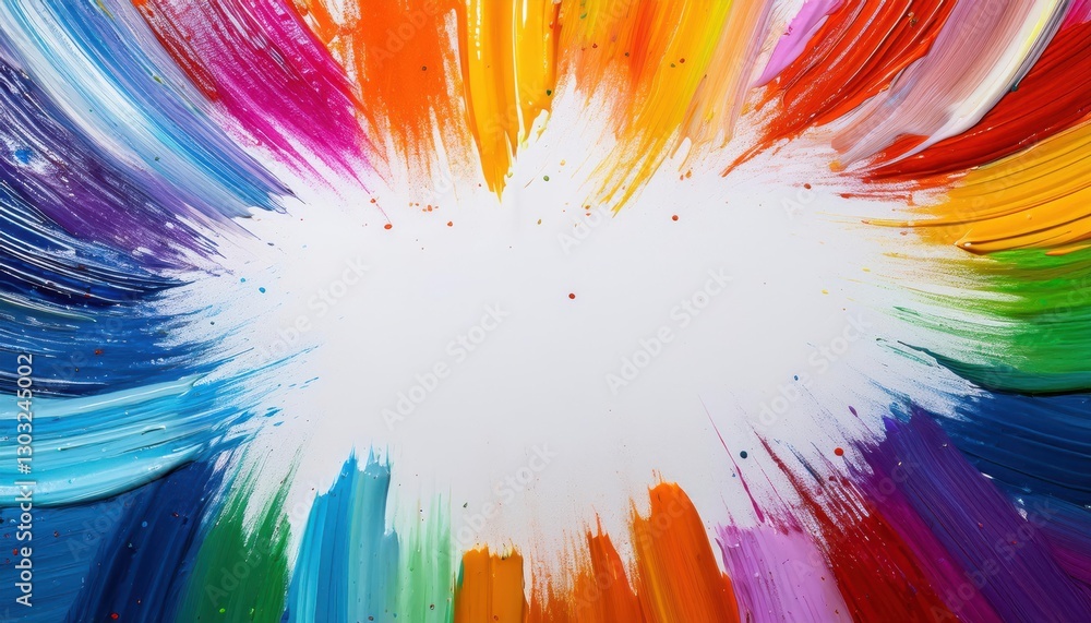 Poster vibrant abstract paint splash explosion with colorful brush strokes on white background, perfect for