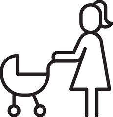 Mother with stroller graphic line icon