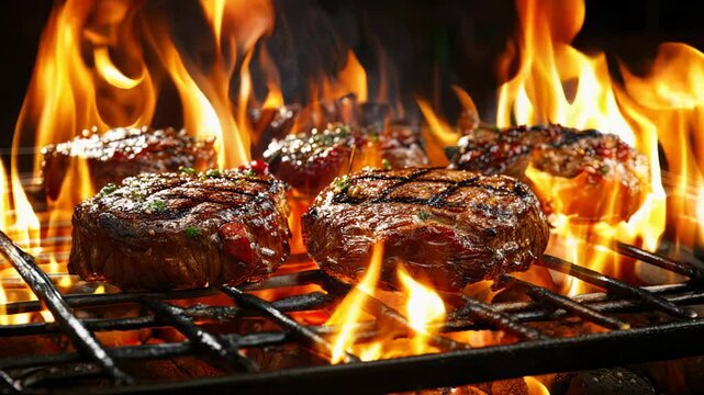 colorful, tasty meat burger with fire in background, fast food concept