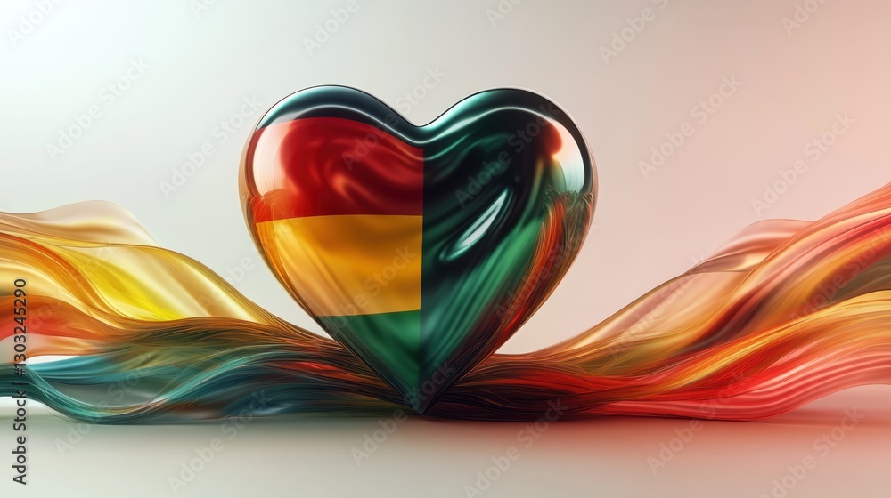 Poster vibrant heart shaped object with flowing colors representing unity and culture in the heart of afric