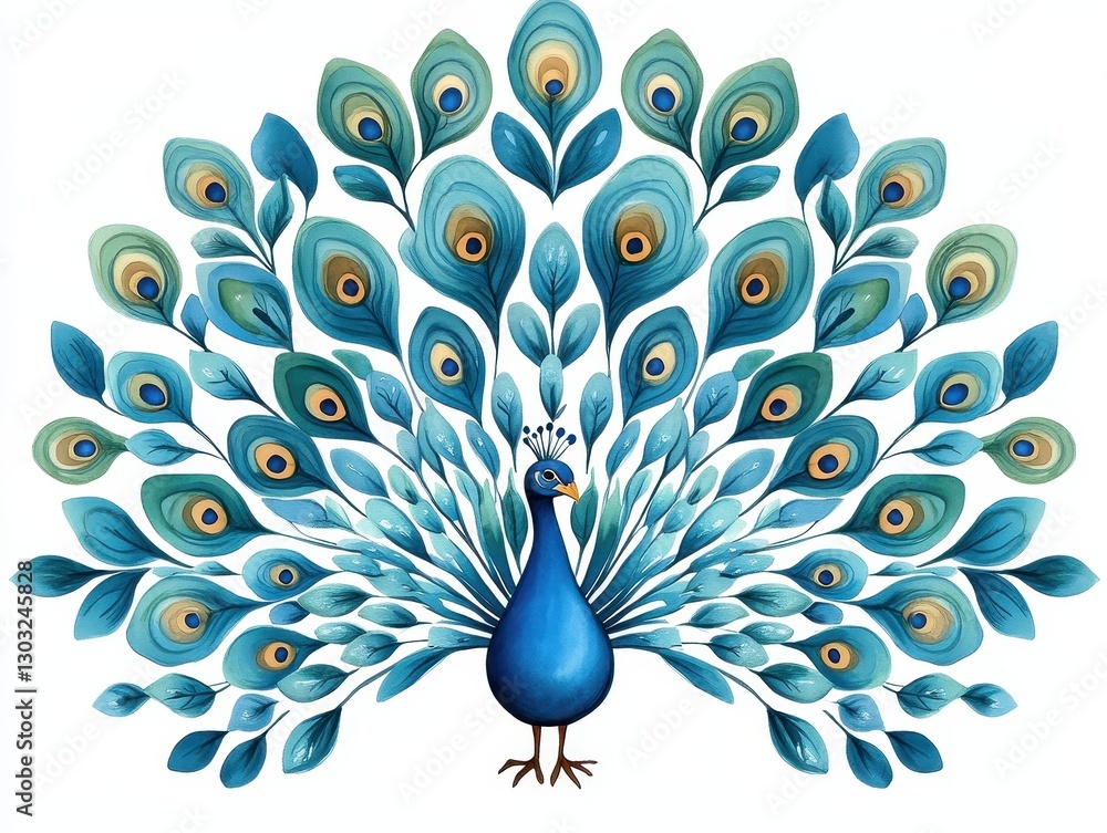 Poster vibrant peacock displaying its colorful feathers in a serene nature setting