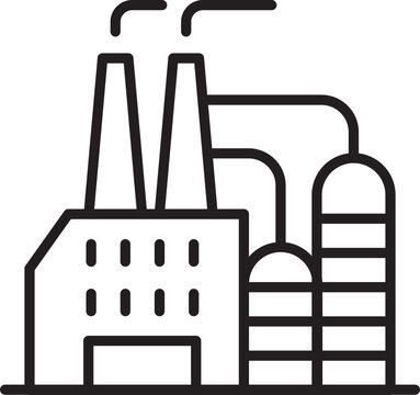 recommend clip art: Industrial factory outline with smokestacks line icon
