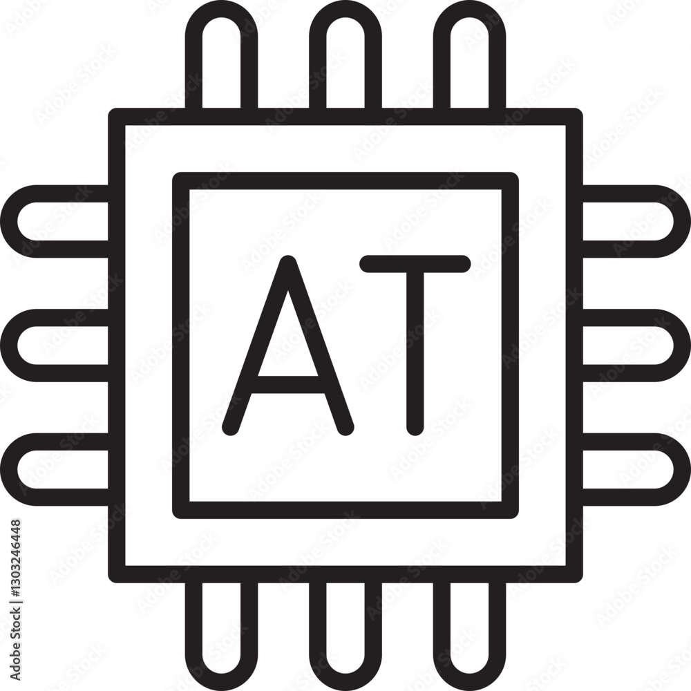 Poster microchip with 'at' label design line icon